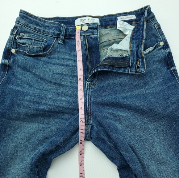 NWOT Judy Blue Womens Wide Leg Crop Stretchy Blue Jeans Raw Hem Size 9/29 - Picture 9 of 13